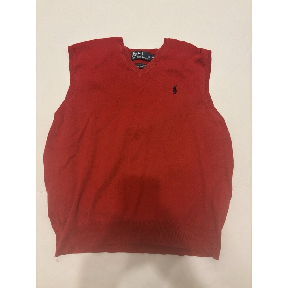 Polo Ralph Lauren Men's Red Pima Cotton V-Neck Knit Sweater Vest XL